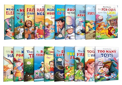 Fox Cubs And The Lion, The First Well, KingS Portrait, The Helping Hands And More - Moral Stories :- Picture Story Books For Kindergarten, Bedtime Story Book | Pack Of 20 Books