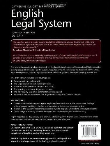 English Legal System 2013/14 + MyLawChamber Pearson eText Acess Code,Used