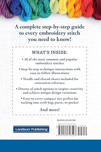 Hand Embroidery Stitches AtAGlance: CarryAlong Reference Guide (Landauer) PocketSize StepbyStep Illustrated HowTo for 30 ,Used