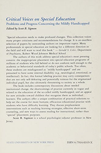Critical Voices on Special Education: Problems and Progress Concerning the Mildly Handicapped,Used