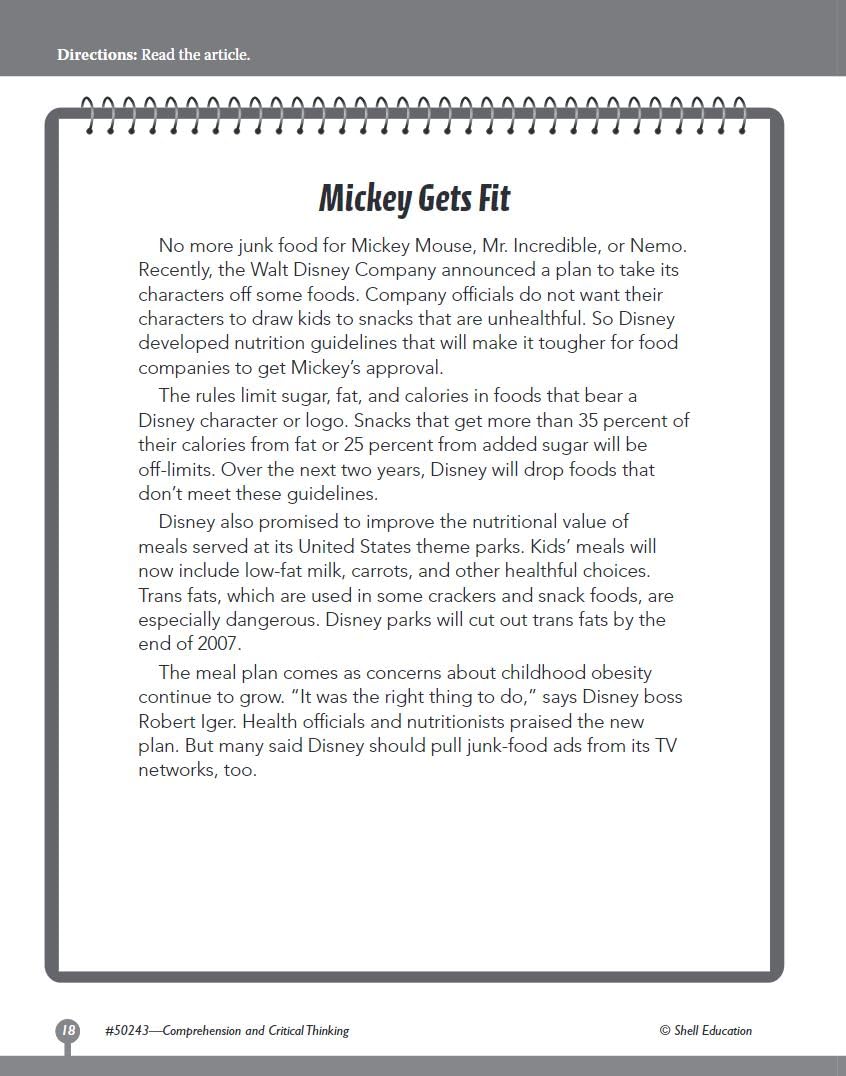 Comprehension and Critical Thinking Grade 3 (Comprehension & Critical Thinking),Used
