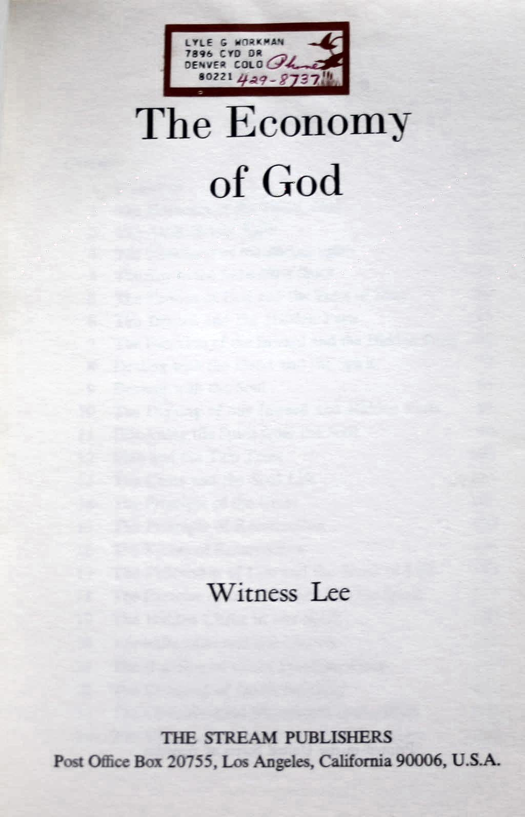 Economy of God, The,New