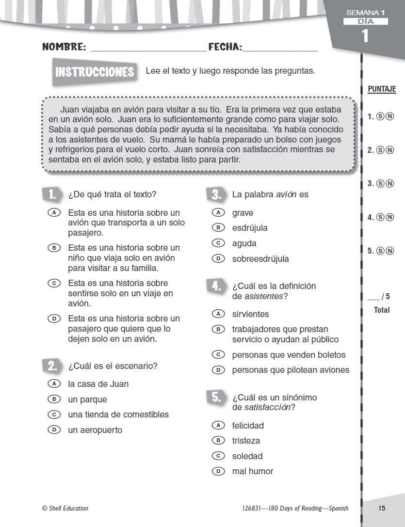 180 Days: Reading for 3rd Grade Spanish Practice Workbook for Classroom and Home, Cool and Fun Practice Created by Teachers (180,Used