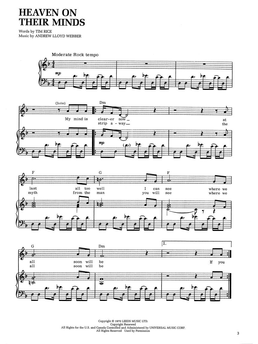 Hal Leonard Jesus Christ Superstar Piano Vocal Sheet Music - Piano Accompaniment and Vocal Parts