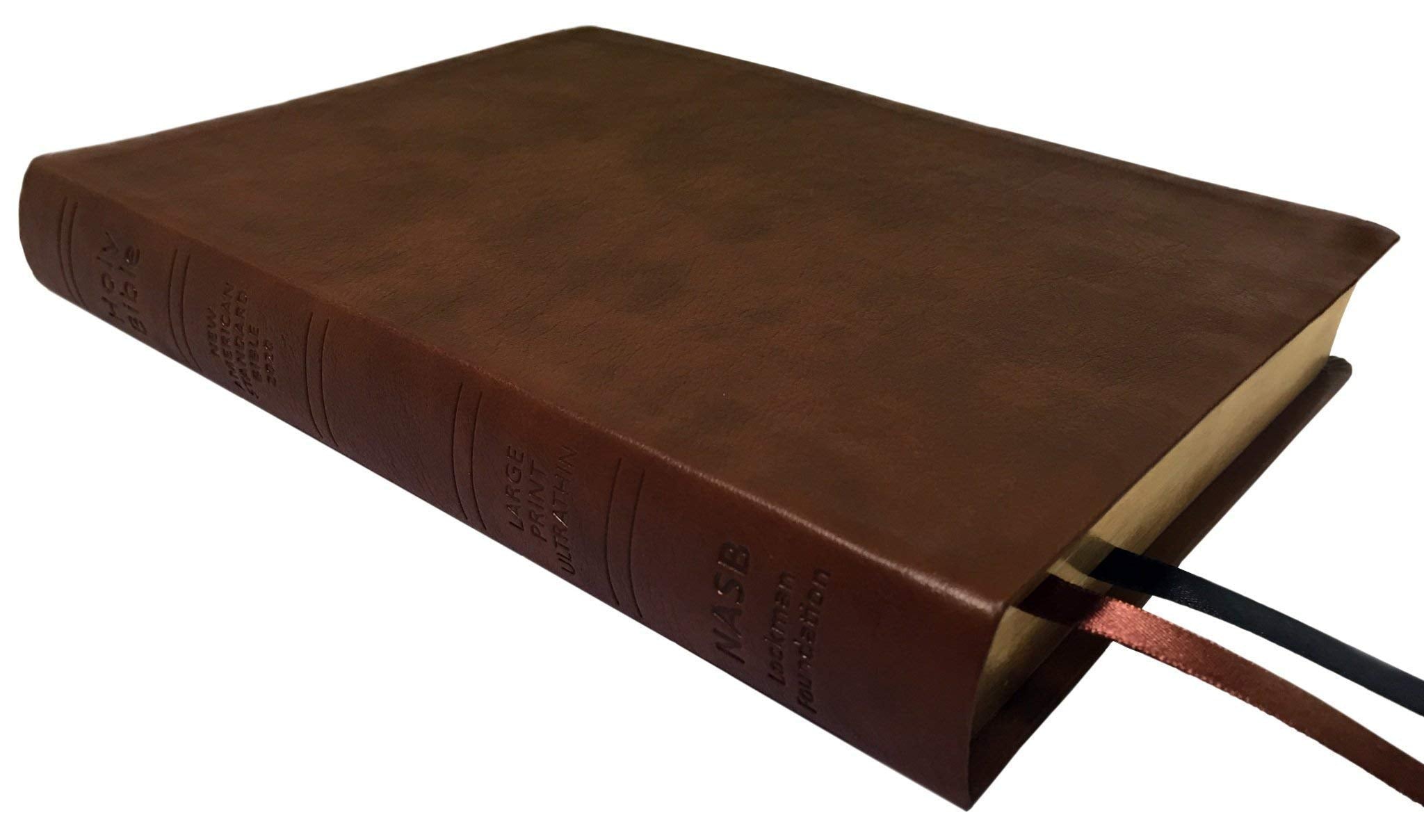 NASB Large Print Ultrathin Reference Bible, Brown, Leathertex, 2020 text,Used