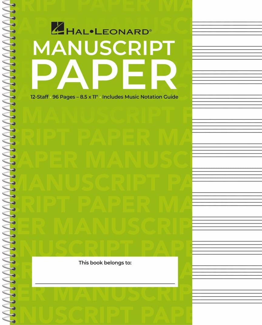 Standard Wirebound Manuscript Paper Green Cover  12 Staves Per Page  Music Notation Guide For Composers Students And Musicians,New