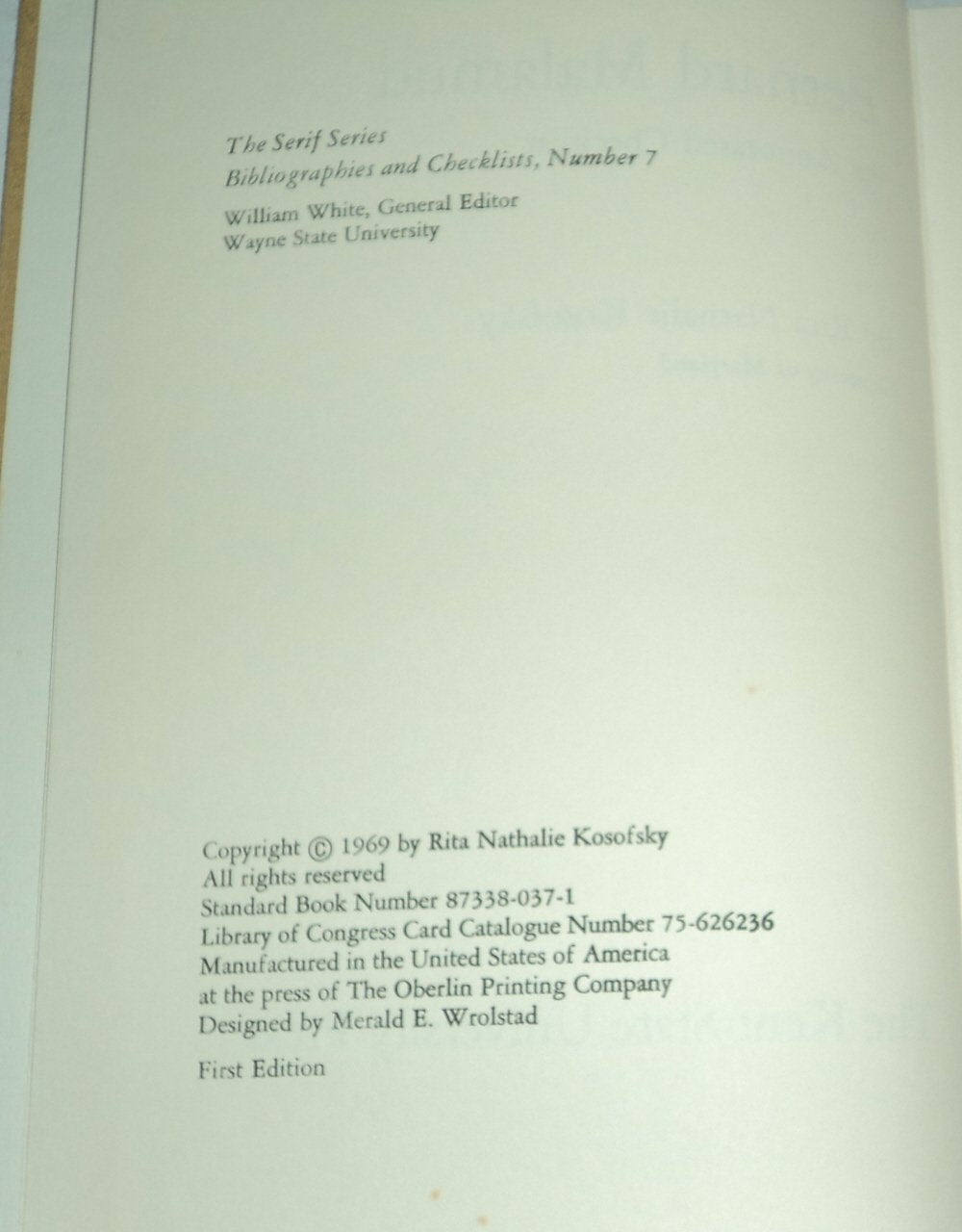 Bernard Malamud; an annotated checklist (The Serif series: bibliographies and checklists),Used