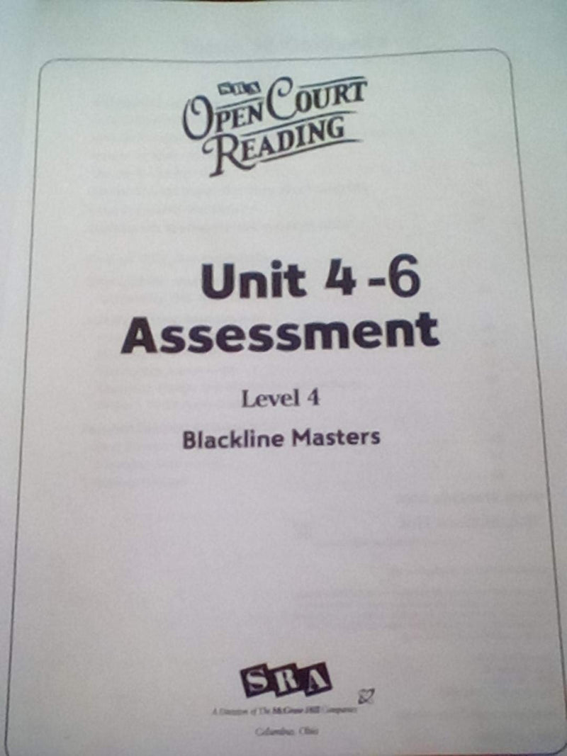 Open Court Reading Unit 4 Assessment Blackline Masters Level 4,Used
