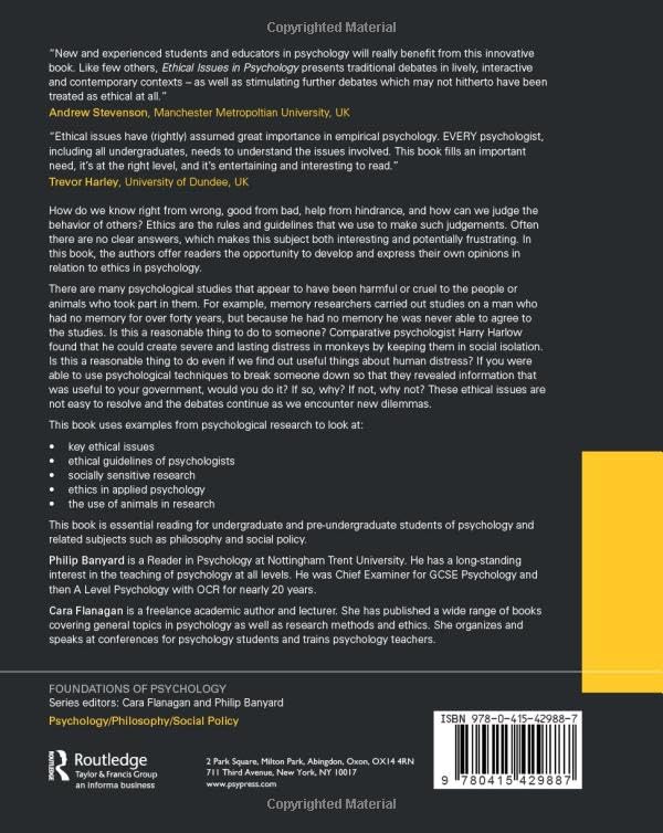 Ethical Issues In Psychology (Foundations Of Psychology)-used