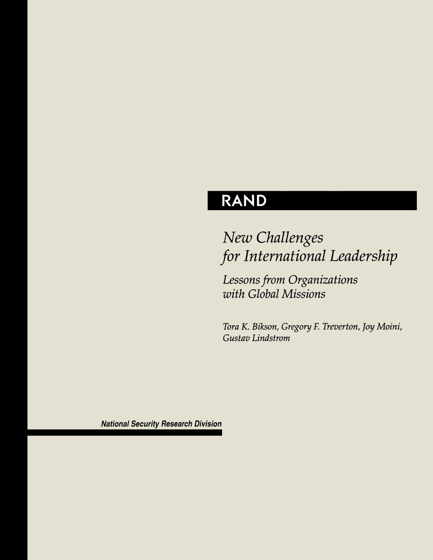 New Challenges For International Leadership: Lessons From Organizations With Global Missions,New