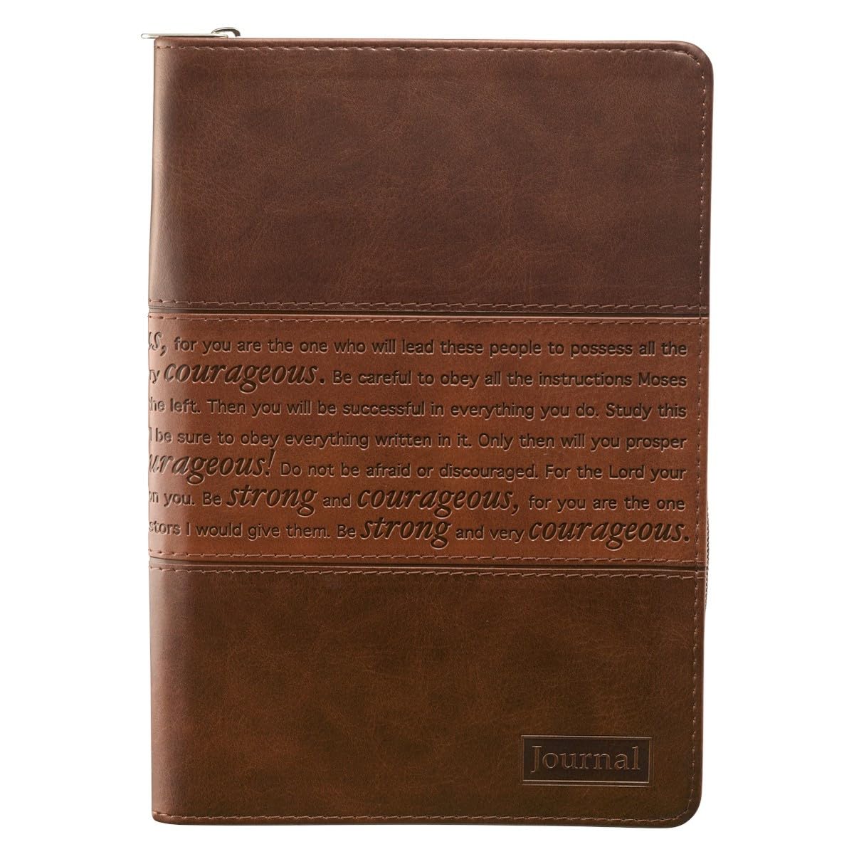 Classic Faux Leather Journal Strong and Courageous Joshua 1:57 Bible Verse, Brown Inspirational Notebook, Lined Pages w/Scriptur