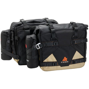 Tusk Pilot Pannier Bags with Bottle Holders Black/Tan Motorcycle Soft Luggage Set-New Condition