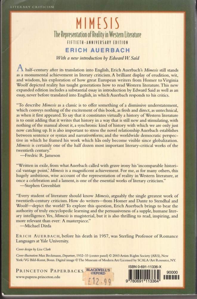 Mimesis: The Representation Of Reality In Western Literature  Fiftiethanniversary Edition