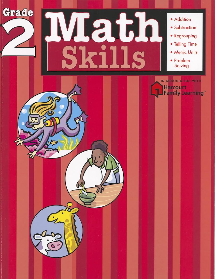 Math Skills: Grade 2 (Flash Kids Harcourt Family Learning),Used