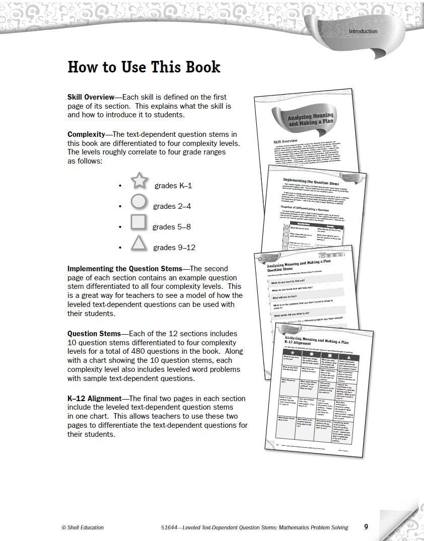 Leveled TextDependent Question Stems: Mathematics Problem Solving,Used