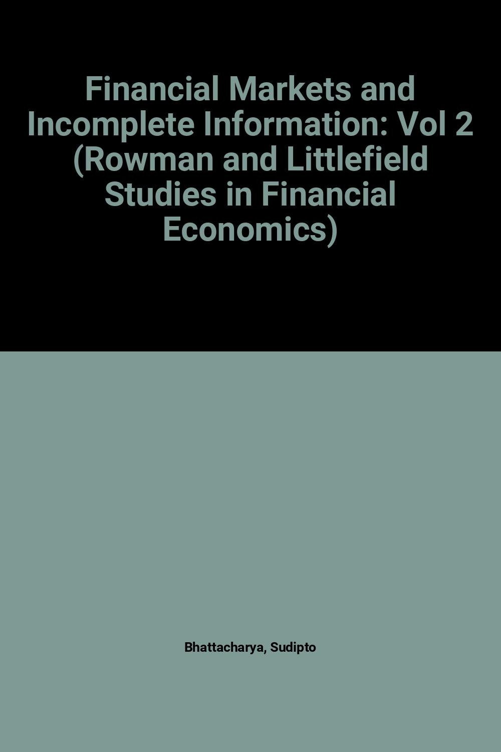 Financial Markets and Incomplete Information,Used