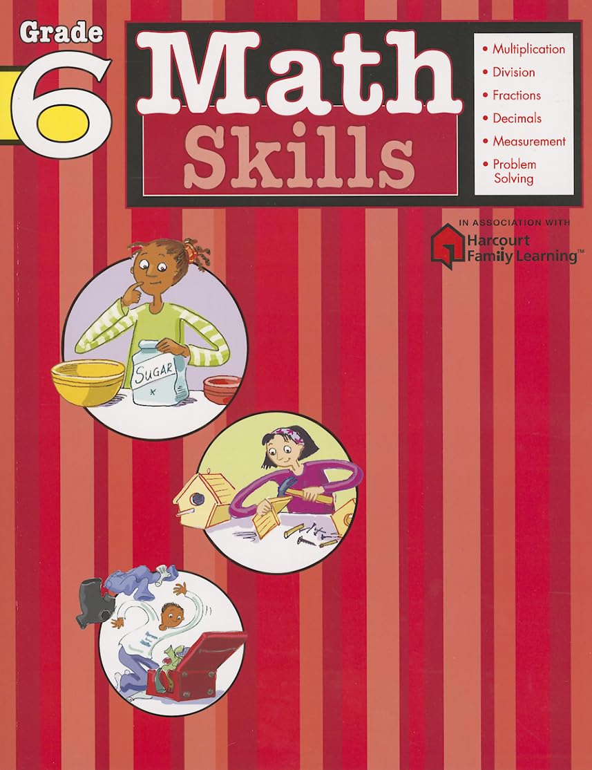 Math Skills: Grade 6 (Flash Kids Harcourt Family Learning),Used