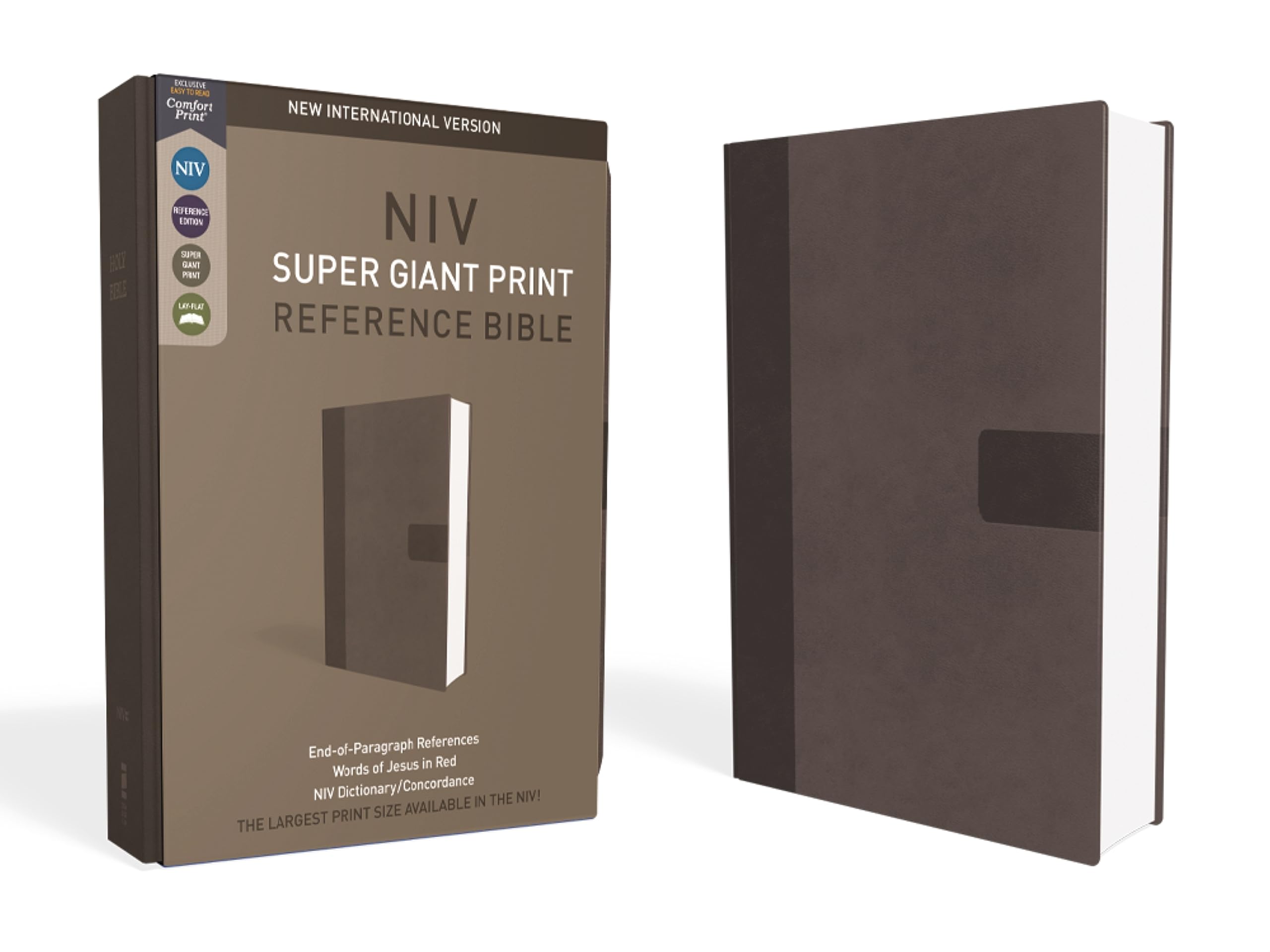 NIV, Super Giant Print Reference Bible, Leathersoft, Gray, Red Letter, Comfort Print,New