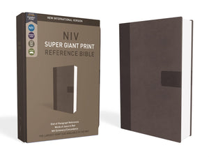 NIV, Super Giant Print Reference Bible, Leathersoft, Gray, Red Letter, Comfort Print,New