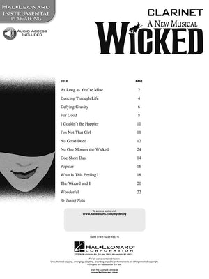 Wicked: Clarinet PlayAlong Pack (Instrumental Playalong),Used