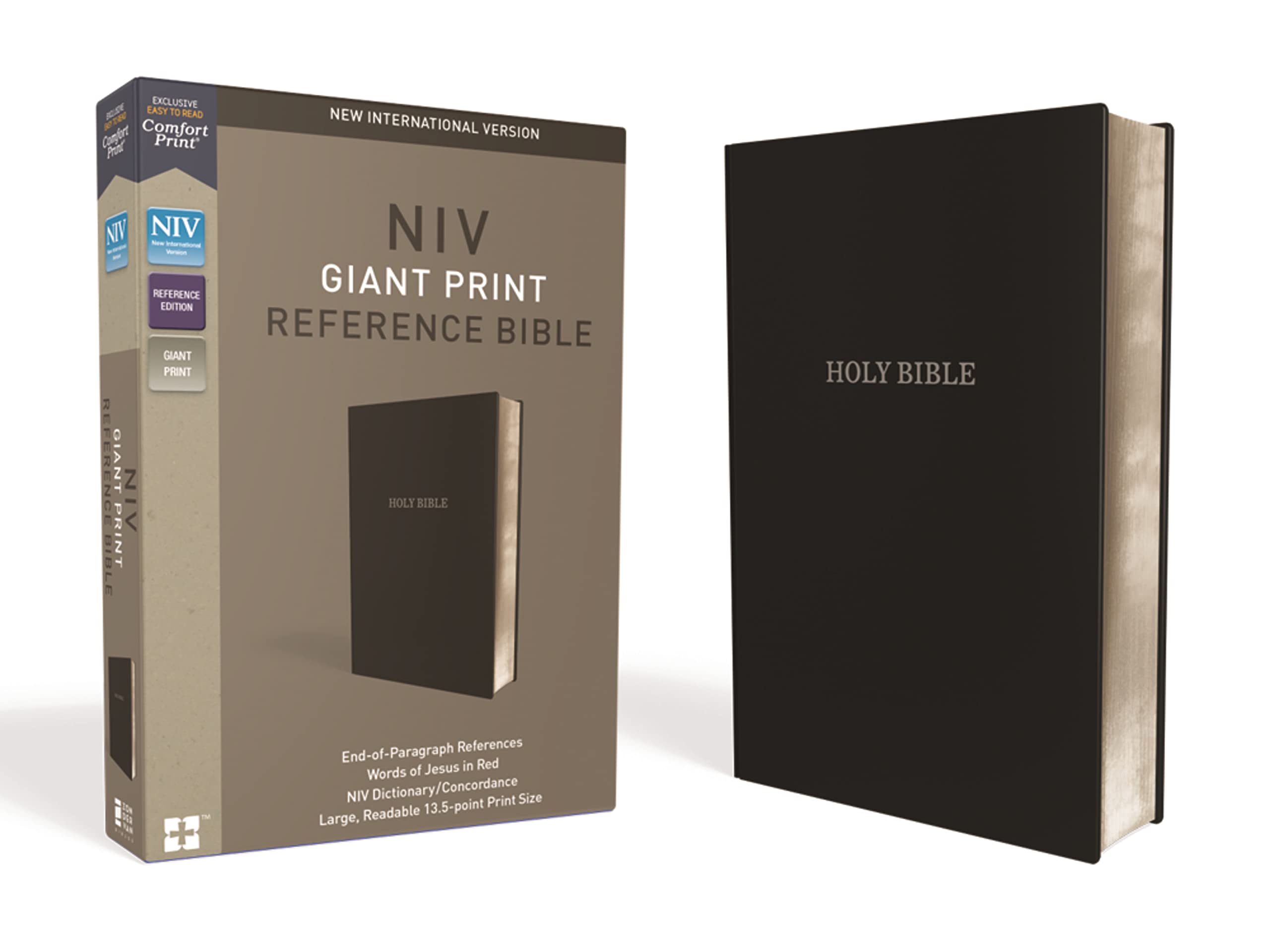 Niv, Reference Bible, Giant Print, Leatherlook, Black, Red Letter, Comfort Print