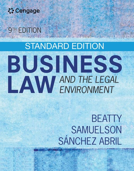 Business Law And The Legal Environment  Standard Edition (Mindtap Course List)