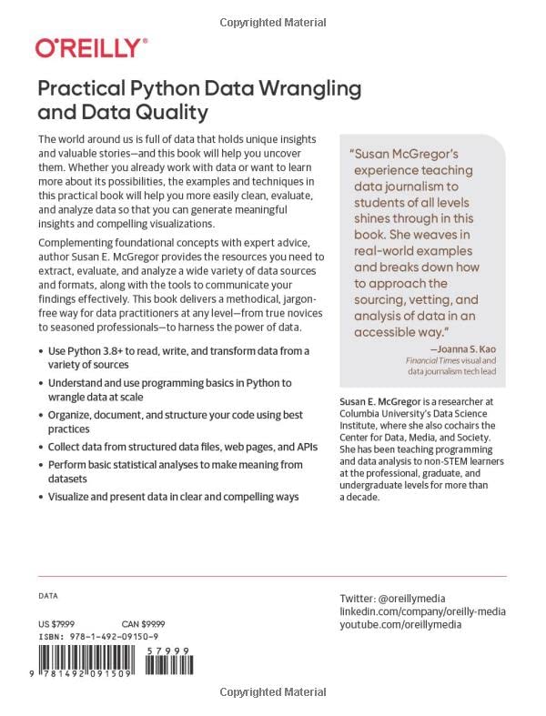 Practical Python Data Wrangling and Data Quality: Getting Started with Reading, Cleaning, and Analyzing Data,Used