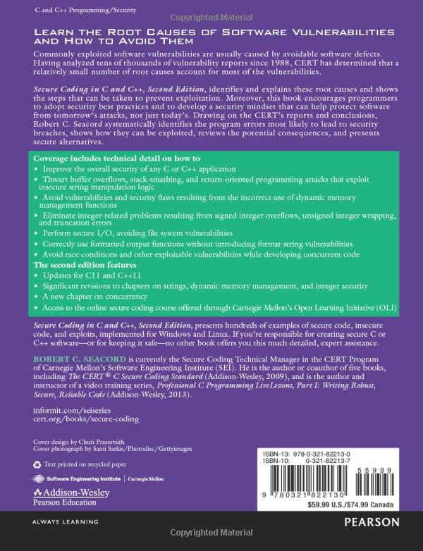 Secure Coding in C and C++ (SEI Series in Software Engineering),Used