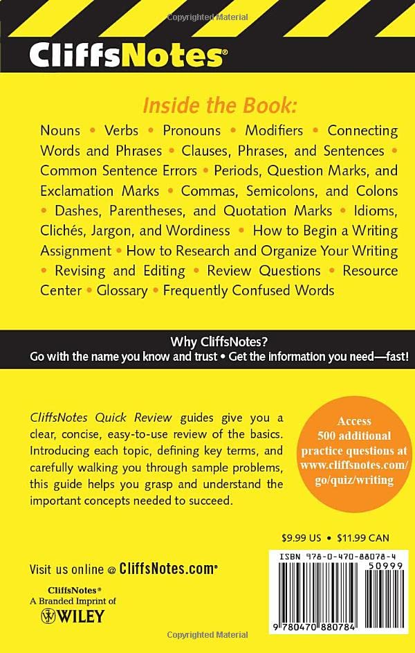 Cliffsnotes Writing: Grammar, Usage, And Style Quick Review: 3Rd Edition,Used