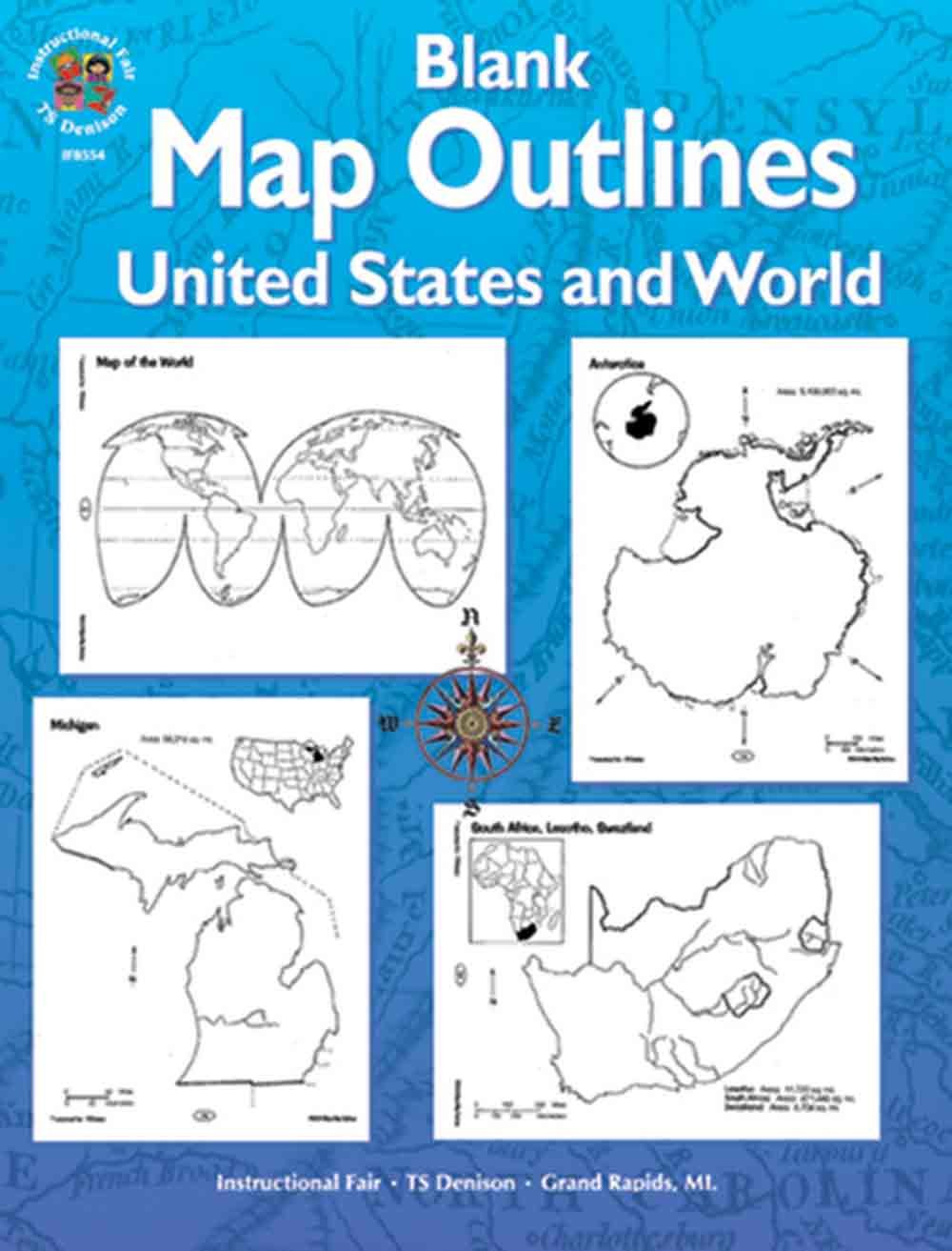 Blank Map Outlines, United States and World, Grades 3  6,Used