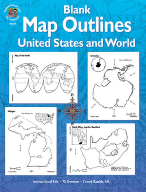 Blank Map Outlines, United States and World, Grades 3  6,Used