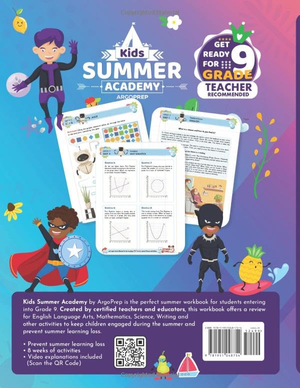 Kids Summer Academy By Argoprep  Grades 89: 8 Weeks Of Math, Reading, Science, Writing, Logic, Fitness And Yoga | Online Acces-new