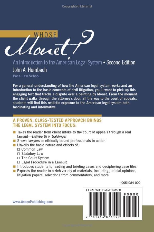 Whose Monet?: An Introduction to the American Legal System (Academic Success),Used