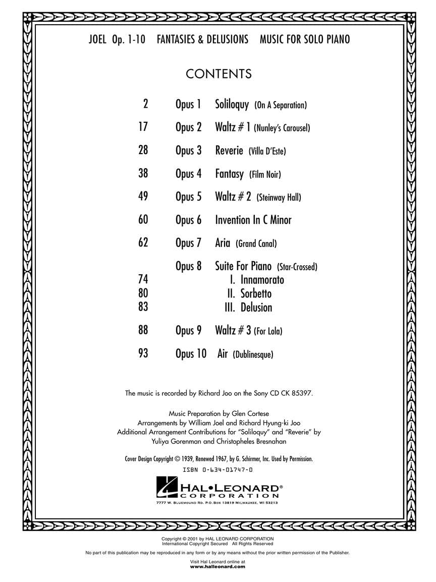 Billy Joel  Fantasies & Delusions: Music For Solo Piano, Op. 110,Used