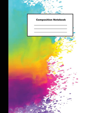 Composition Notebook: Perfect Rainbow Water Colour Splash Stain Background Wide Ruled Paper Jottings,Used