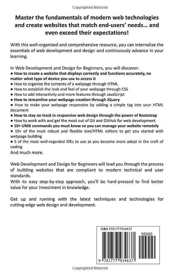 Web Development And Design For Beginners: Learn And Apply The Basic Of Html5, Css3, Javascript, Jquery, Bootstrap, Dom, Unix Com-new