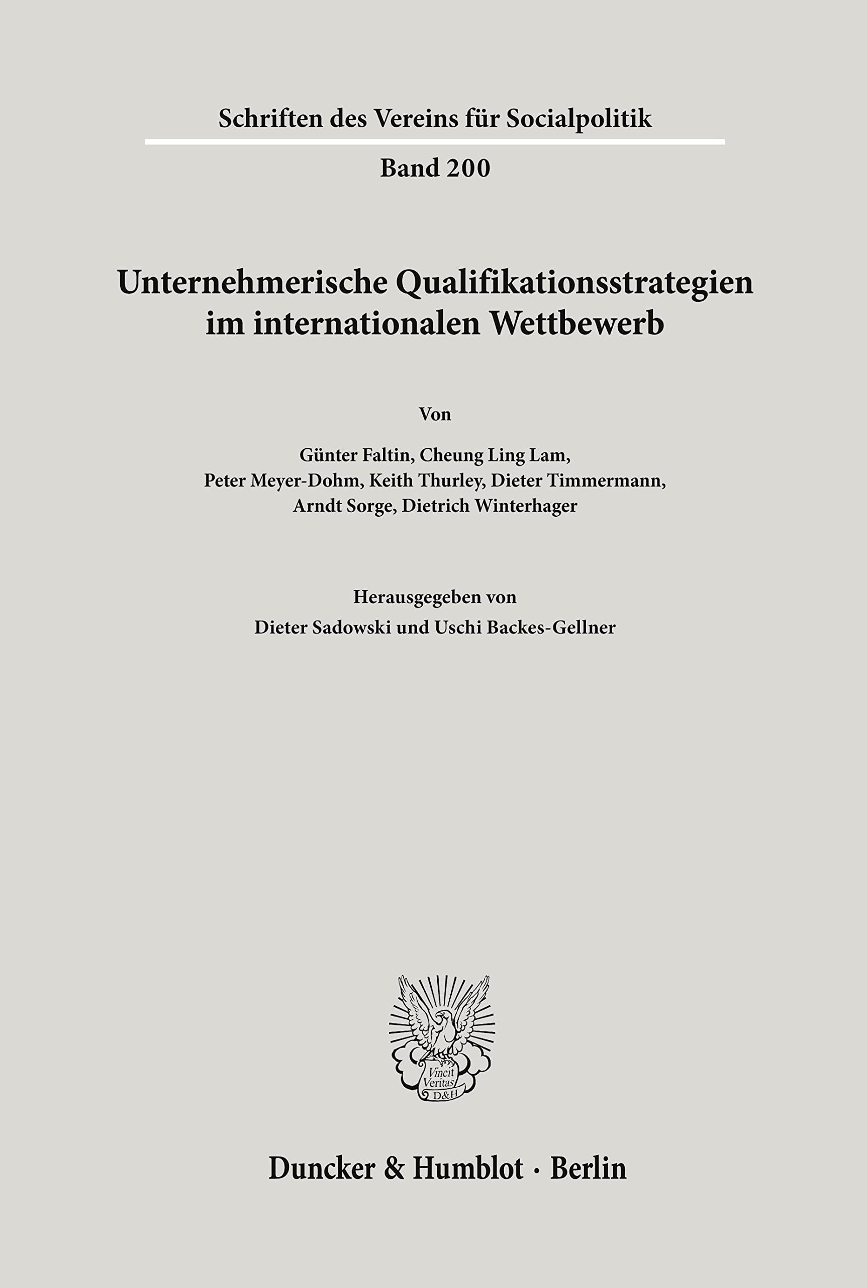 Unternehmerische Qualifikationsstrategien Im Internationalen Wettbewerb (Schriften Des Vereins Fur Socialpolitik, Gesellschaft F,Used