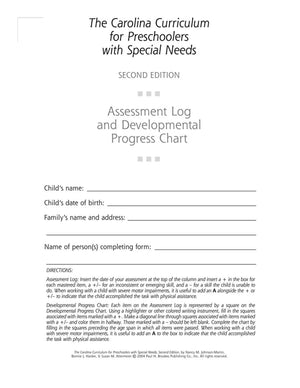 The Carolina Curriculum For Preschoolers With Special Needs (Ccpsn) Assessment Log And Developmental Progress Chart,New