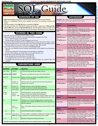 SQL Guide Laminated Reference Guide (QuickStudy SQL),Used