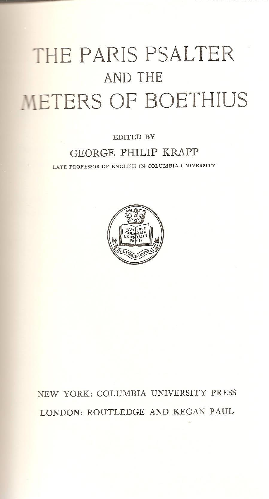 The Paris Psalter And The Meters Of Boethius,New