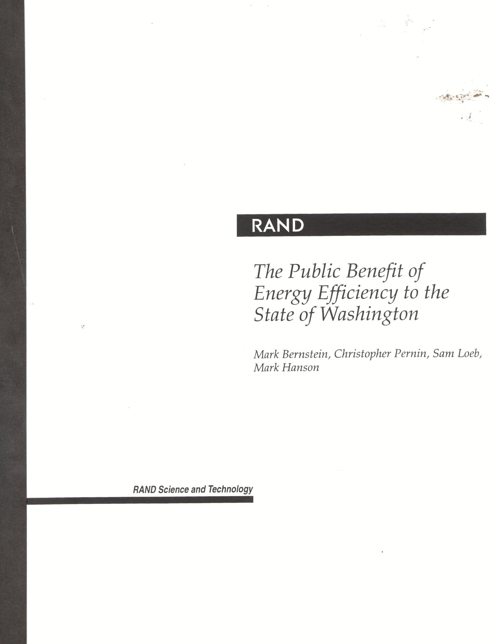 The Public Benefit Of Energy Efficiency To The State Of Washington,New