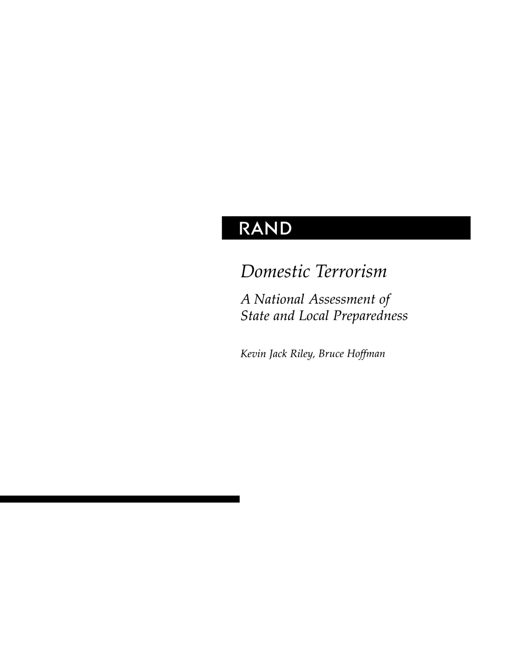 Domestic Terrorism: A National Assessment Of State And Local Law Enforcement Preparedness,New