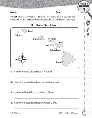 180 Days?: Social Studies, Geography for 3rd Grade Practice Workbook for Classroom and Home, Cool and Fun Practice Created by Te,Used