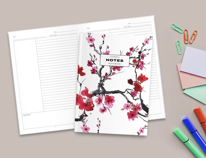 Cornell Notes Notebook: Note Taking with College Ruled Lines, Index and Numbered Pages, Cherry Blossom,Used