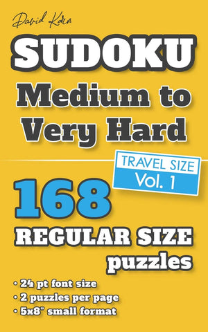 David Karn Sudoku  Medium to Very Hard Vol 1: 168 Puzzles, Travel Size, Regular Print, 24 pt font size, 2 puzzles per page,Used