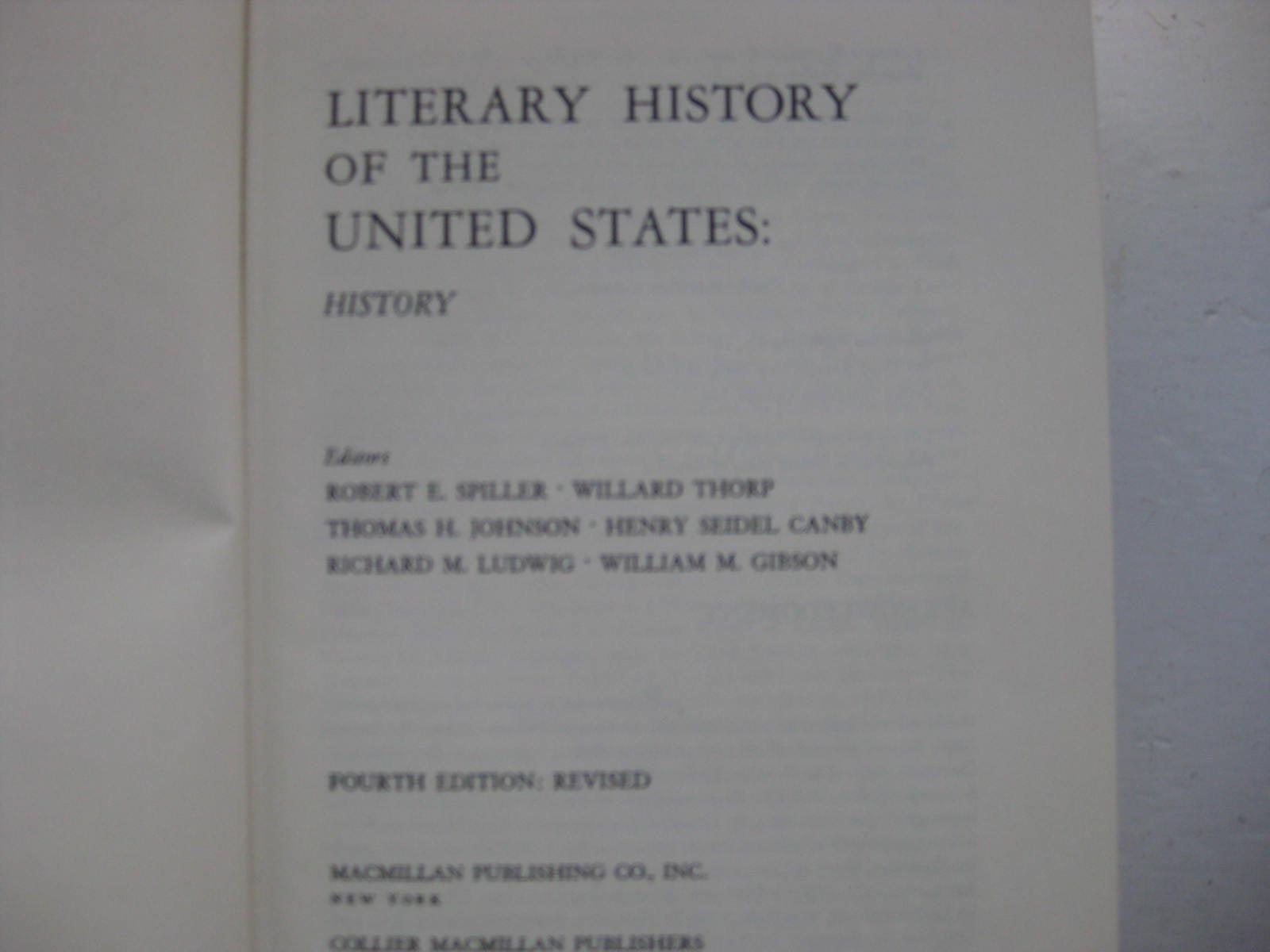 Literary History of the United States, 4th Revised Edition,Used