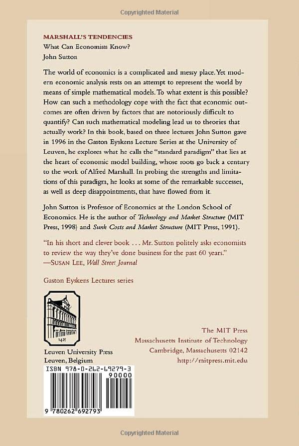 Marshall's Tendencies: What Can Economists Know? (Gaston Eyskens Lectures) (Gaston Eyskens Lecture Series),Used