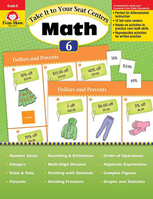 Evanmoor Common Core Math Centers, Grade 6 (Take It To Your Seat Math Centers),Used