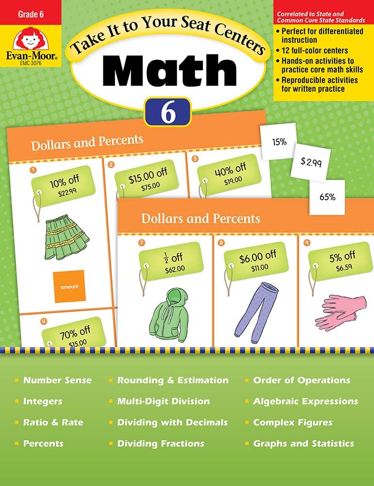 Evanmoor Common Core Math Centers, Grade 6 (Take It To Your Seat Math Centers),Used
