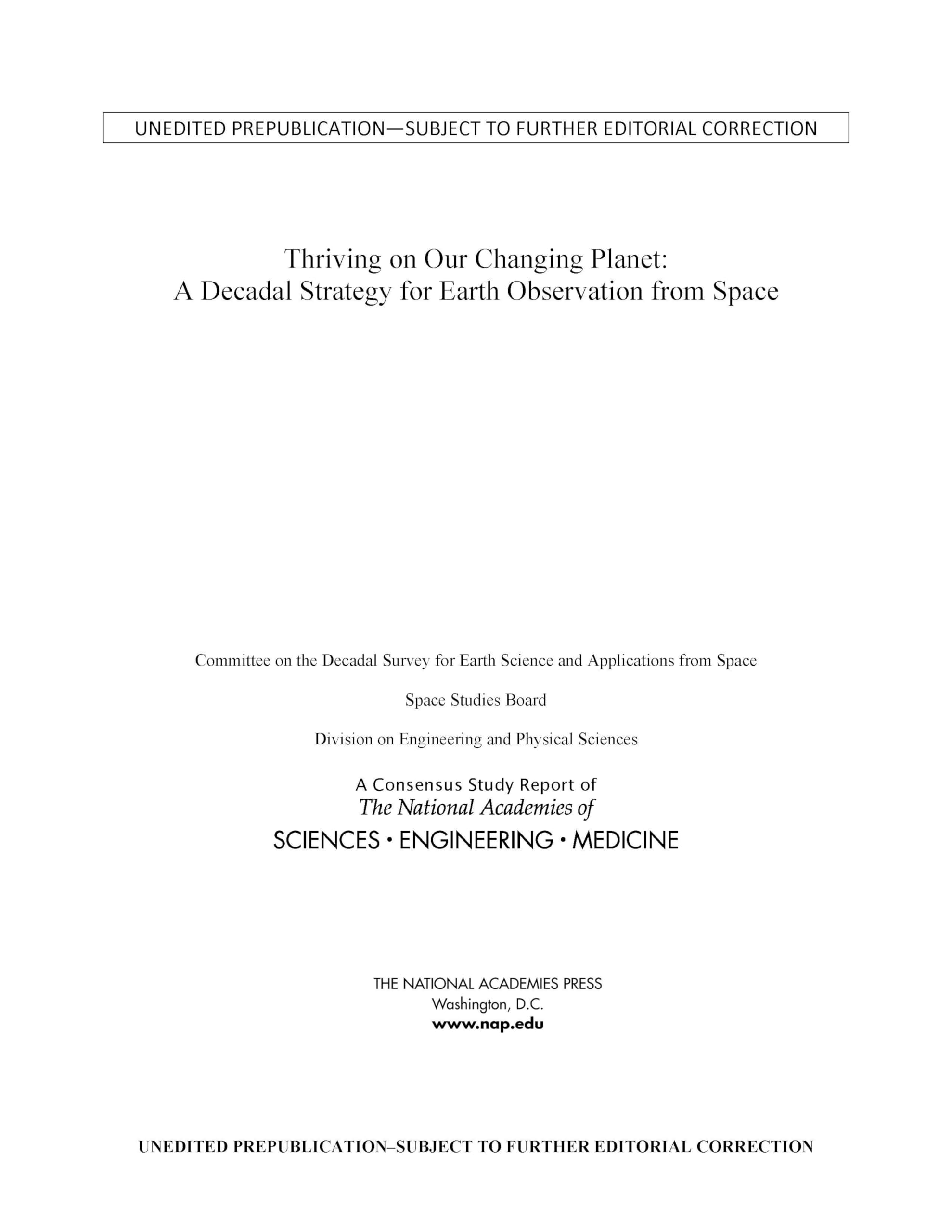 Thriving on Our Changing Planet: A Decadal Strategy for Earth Observation from Space,Used